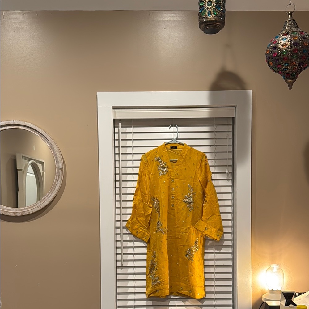 Aghanoor Yellow Embroidered Kurta with gota work